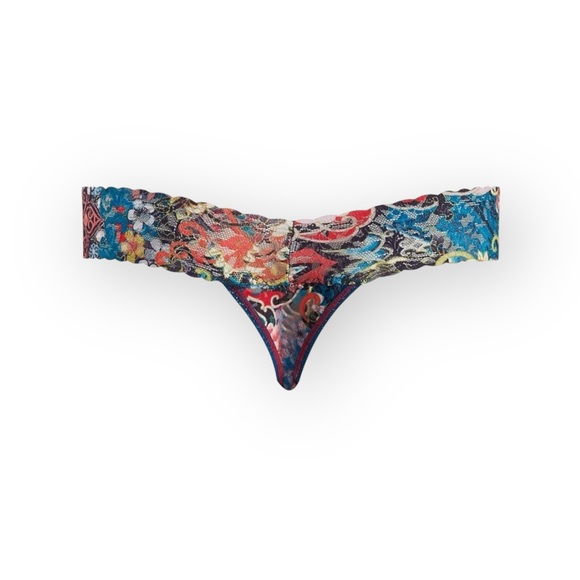 new Hanky Panky 𑁍 Low Rise Lace Thong 𑁍 Teal + Chinois Floral Print 𑁍 00 - 12 - Picture 4 of 16